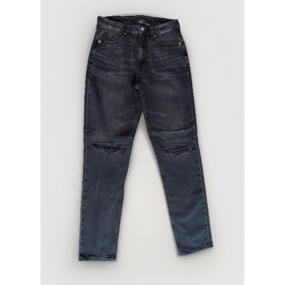 American Eagle Women's Strigid Mom Jeans Size 2 Regular Black High Rise Denim 2R